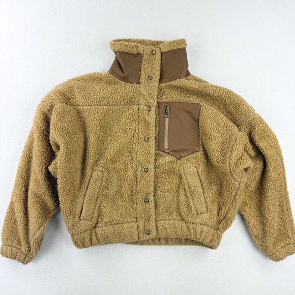 Polo Ralph Lauren Women's Tan Brown Sherpa Size S Fleece Snap Front Jacket Coat - Picture 1 of 9